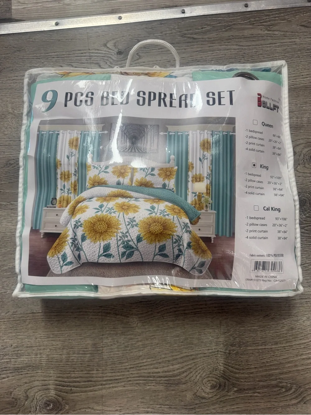9-Piece Sunflower Quilt Bedspread Set in Yellow & Teal -